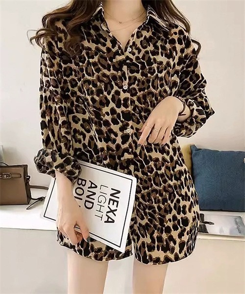 シャツ ブラウス ヒョウ柄長袖シャツ レディース : 87464592 