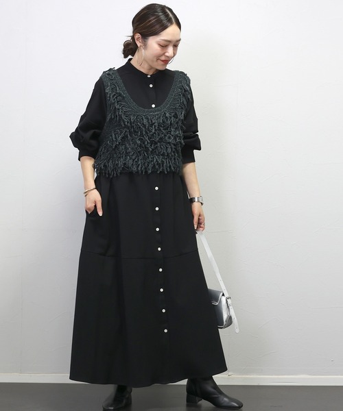 Aletta vita シャツワンピース エステルスパンバンドカラー前開き