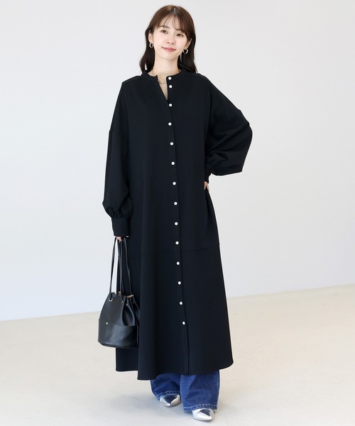 Aletta vita シャツワンピース エステルスパンバンドカラー前開き
