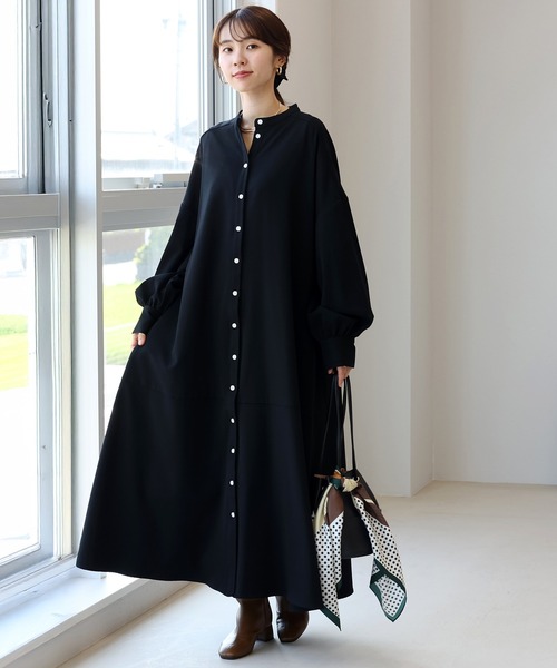 Aletta vita シャツワンピース エステルスパンバンドカラー前開き