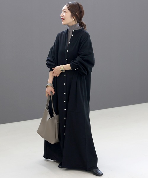Aletta vita シャツワンピース エステルスパンバンドカラー前開き