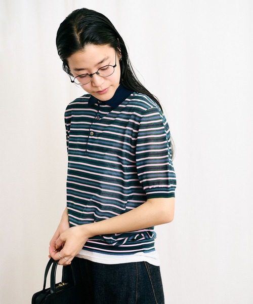 シナモンH　BURBERRY&Ferragamo☆レディースポロシャツ AMBIDEX Store ○○かのこ編みニット×スウェットポロシャツ(F