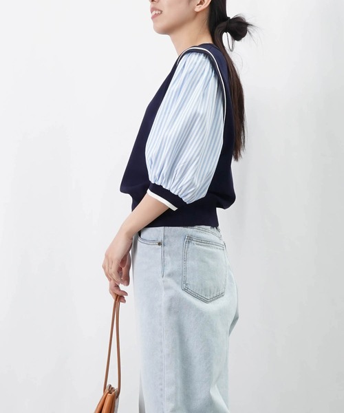 ニット セーター LC/LLL ドッキングカーディガン/ストライプ切替カーディガン レディース LADY LUCK LUCA ニット セーター LC/LLL ドッキングカーディガン