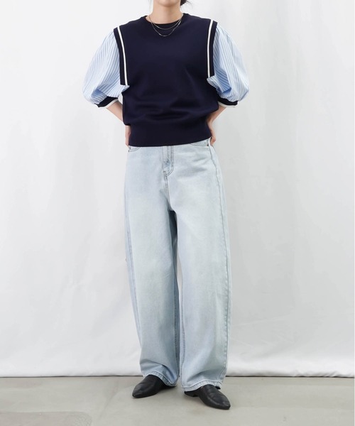ニット セーター LC/LLL ドッキングカーディガン/ストライプ切替カーディガン レディース LADY LUCK LUCA ニット セーター LC/LLL ドッキングカーディガン
