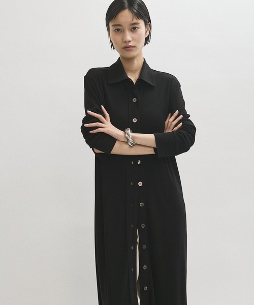 【アダムエロペ】タイネック オーバーサイズ ロング シャツ ワンピース黒ブラック Adam et Rope' - 【アダムエロペ】タイネック オーバーサイズ