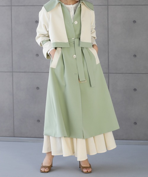 SUNFLOWER EIGHT トレンチコート コート バイカラードッキングデザイン