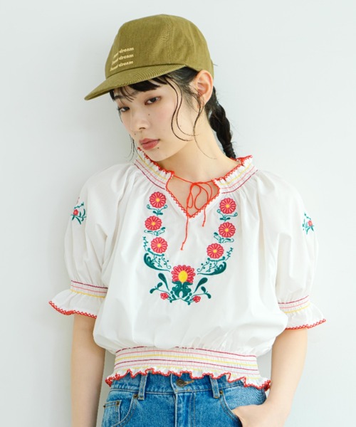 ブラウス シャツ 「eLur」フラワー刺繍ブラウス レディース