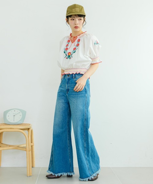 ブラウス シャツ 「eLur」フラワー刺繍ブラウス レディース eLur ブラウス シャツ 「eLur」フラワー刺繍ブラウス レディース
