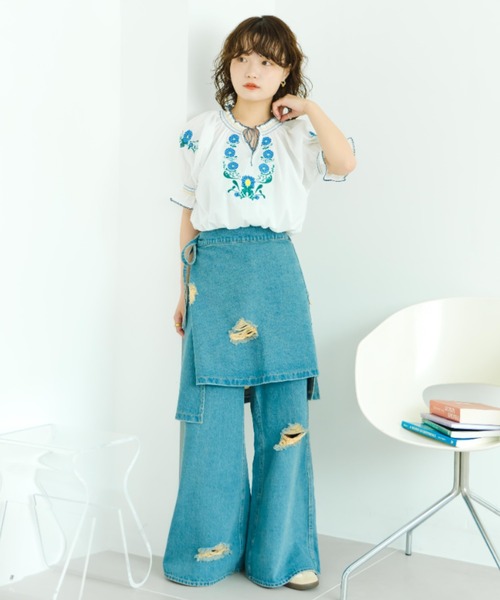 ブラウス シャツ 「eLur」フラワー刺繍ブラウス レディース eLur】フラワー刺繍ブラウス（シャツ/ブラウス）｜eLur（エラー