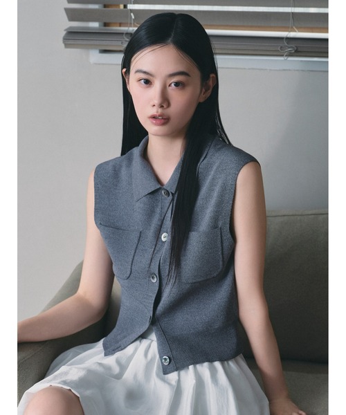 新品 FRAY I.D ポロカラーノースリニットジレ／接触冷感 フルーツ刺繍ポロカラーノースリニットジレ／接触冷感(ニット