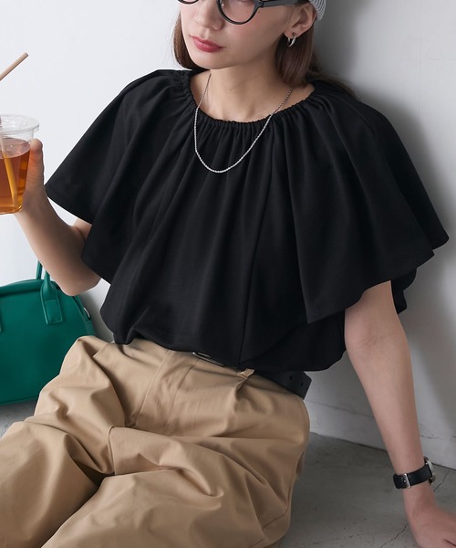 イエロー ギャザー入り トップス フレアスリーブ GIRLS ギャザーフレアスリーブTシャツ｜ユニクロの通販｜&mall