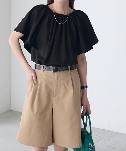 BONLECILL tシャツ ギャザーフレアスリーブシルケットTブラウス