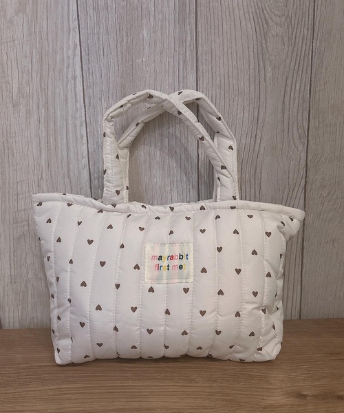 【ゆみ吉】仕切りファスナートートバッグ　ハート柄キルティング Mignonjour トートバッグ Mignonjour/ハート柄キルティングミニトート