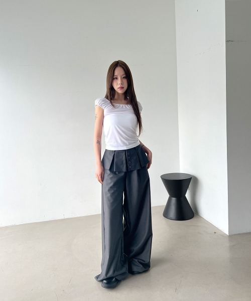 4INT. パンツ プリーツ レイヤード スカート付き スラックス