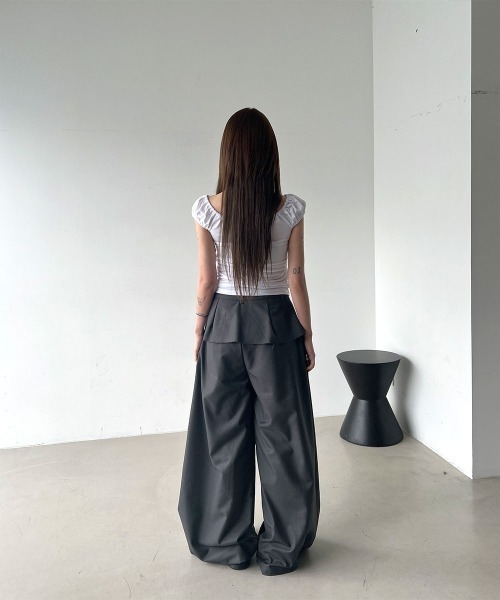 4INT. ワイドパンツ パンツ プリーツ レイヤード スカート付き