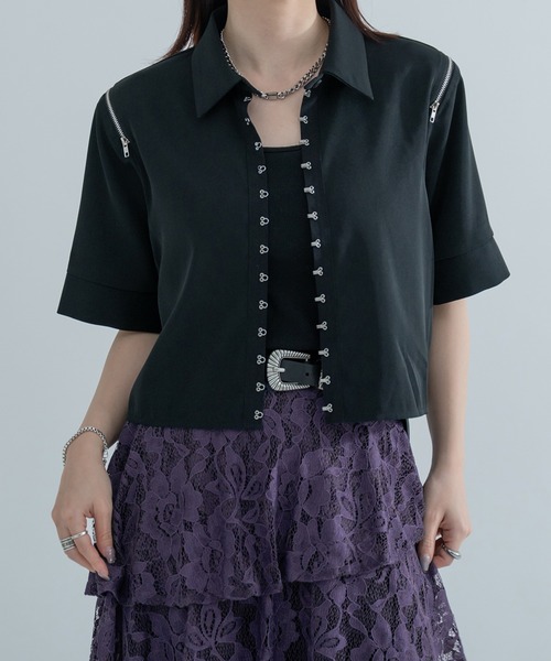 Ellno de Mavie ブラウス シャツ メタルホックショルダージップ