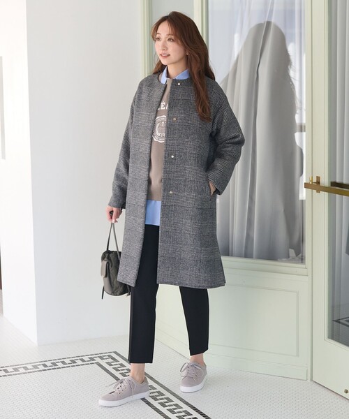 「ANY」 ノーカラーコート 3 ベージュ レディース_画像2