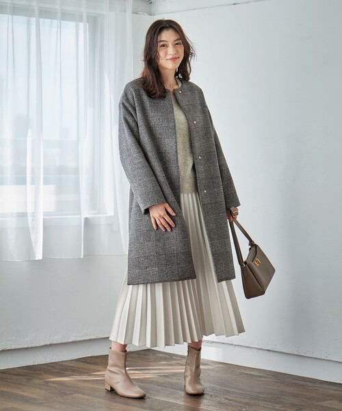 「ANY」 ノーカラーコート 3 ベージュ レディース_画像4