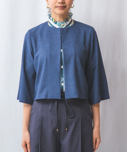 NARACAMICIE　麻調ノーカラージャケット　サイズ：Ⅳ　2XL(3L) NARACAMICIE ジャケット ノーカラージャケット 「NARACAMICIE