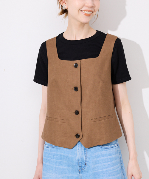 SLOBE IENA ベスト ジレ リネン混スクエアジレ レディース