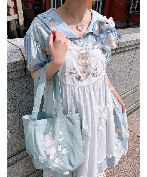 PINK HOUSE ブローチ ねこと子ペンギンぬいぐるみコサージュ