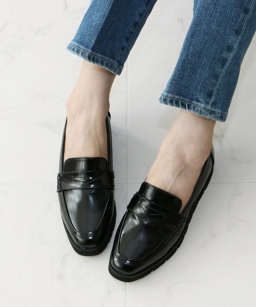 Fin 厚底ブラックローファー 金具付き23.5cm ◇予約◇金具付き厚底ローファー | MINSE