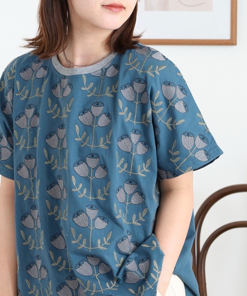 tシャツ EMAGO 大柄花刺繍ドルマンＴ レディース
