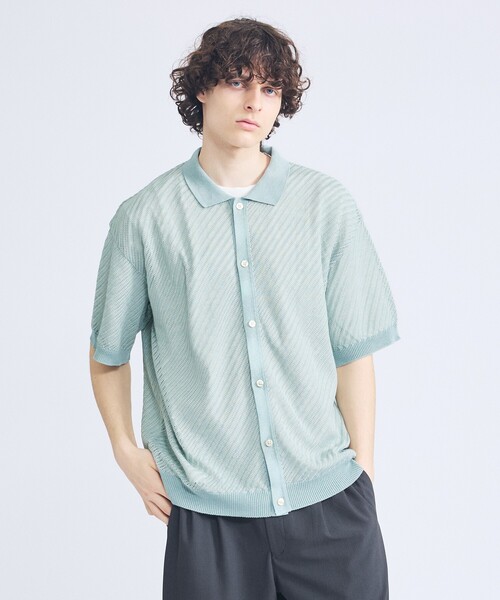 ABAHOUSE（アバハウス） シャツ 半袖 「透かし編み」バイアス メッシュ
