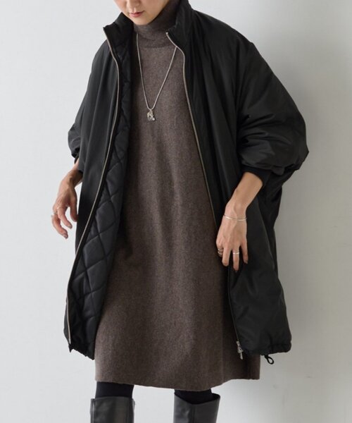 BEARDSLEY 黒 ウール ポンチョコート BEARDSLEY ポンチョ 中綿BIGポンチョコート レディース