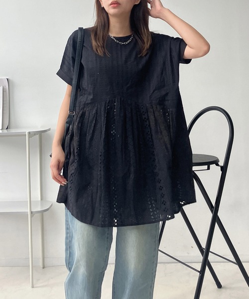 AS KNOW チュニック ○シフリー刺繍まぜまぜV字切り替え