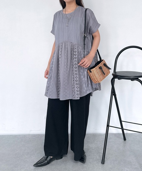AS KNOW チュニック ○シフリー刺繍まぜまぜV字切り替え