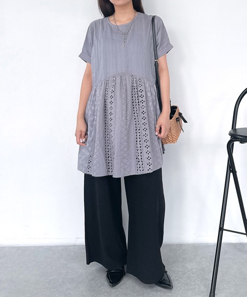AS KNOW チュニック ○シフリー刺繍まぜまぜV字切り替え