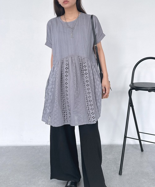 AS KNOW チュニック ○シフリー刺繍まぜまぜV字切り替え