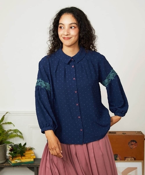 ホコモモラ（JOCOMOMOLA）/Encaje de Animal フラワーレースドビーブラウス Jocomomola（ホコモモラ） ブラウス シャツ Encaje de Animal フラワー