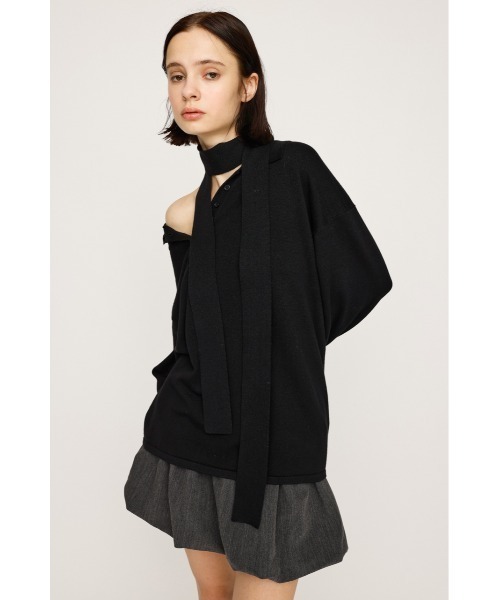 トップス HOPE BLACK Pesci sweater HOPE | PESCI SWEATER / BLACK/GREY クルーネックニットセーター