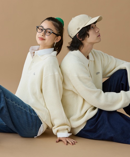 LACOSTE カシミヤ100％ ニットポロ フランス製 L レディース LACOSTE（ラコステ） セーター ニット ワッフルニットポロセーター