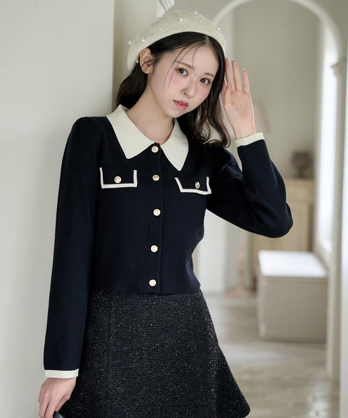 one after another NICE CLAUP ニット セーター バイカラー金ボタン