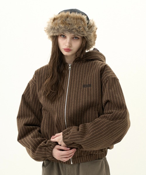 BENUA ブルゾン アウター striped hoodie jacket/ストライプフーディー