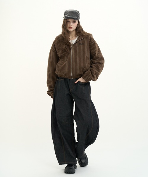 BENUA ブルゾン アウター striped hoodie jacket/ストライプフーディー