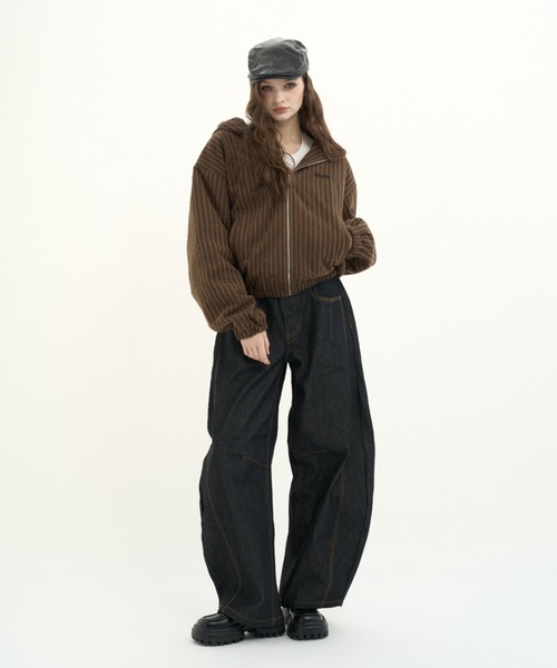 BENUA ブルゾン アウター striped hoodie jacket/ストライプフーディー