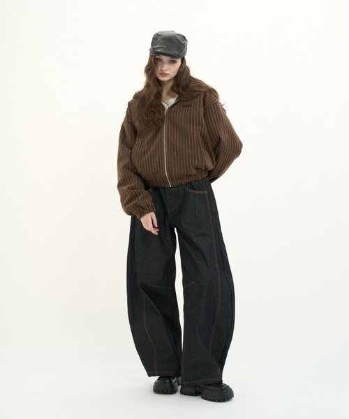 BENUA ブルゾン アウター striped hoodie jacket/ストライプフーディー