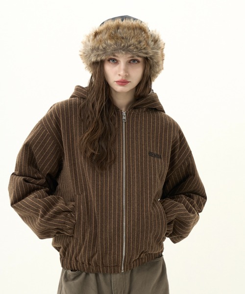BENUA ブルゾン アウター striped hoodie jacket/ストライプフーディー