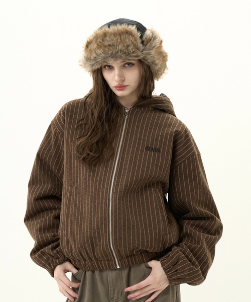 BENUA ブルゾン アウター striped hoodie jacket/ストライプフーディー