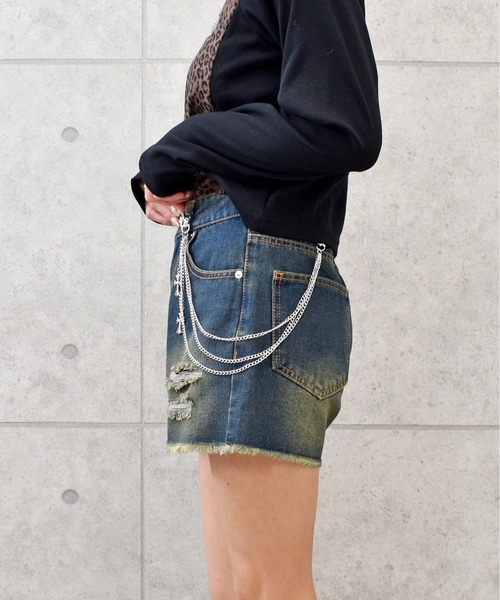 FUN ジーンズ デニム デニムパンツ チェーンツキショートパンツ FUN ジーンズ デニム デニムパンツ チェーンツキショートパンツ