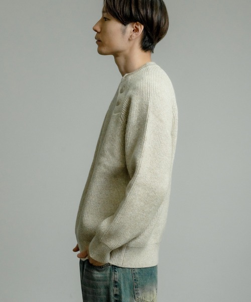 stoneアイボリー ラグランスリーブ ニット improves（インプローブス） セーター ニット ラグランスリーブ ボタン