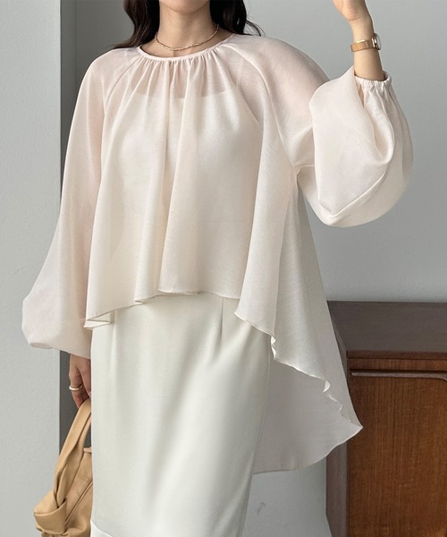 「Louere」 長袖ブラウス X-LARGE グレイッシュベージュ レディース_画像6