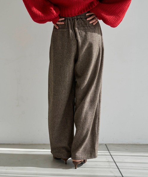 ぱんだー様 meilmada スラックス パンツ レザーライクパイピングツイードワイド