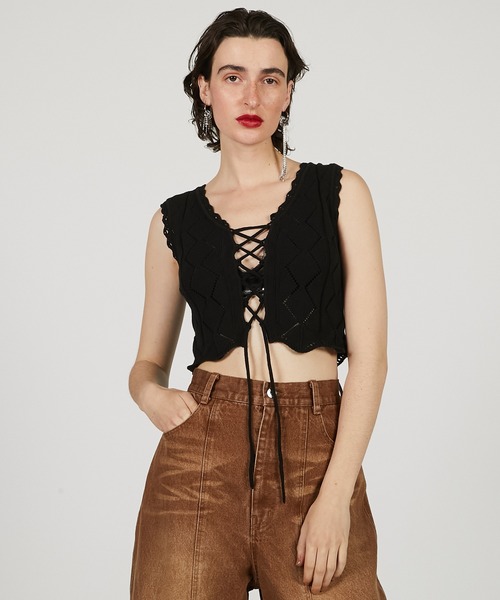 「PRANK PROJECT」 ニットベスト FREE ブラック レディース_画像2