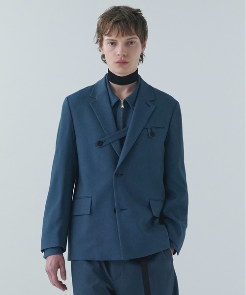 ジャケット テーラードジャケット Faux Denim Slant Belt Tailored Jacket メンズ レディースの画像