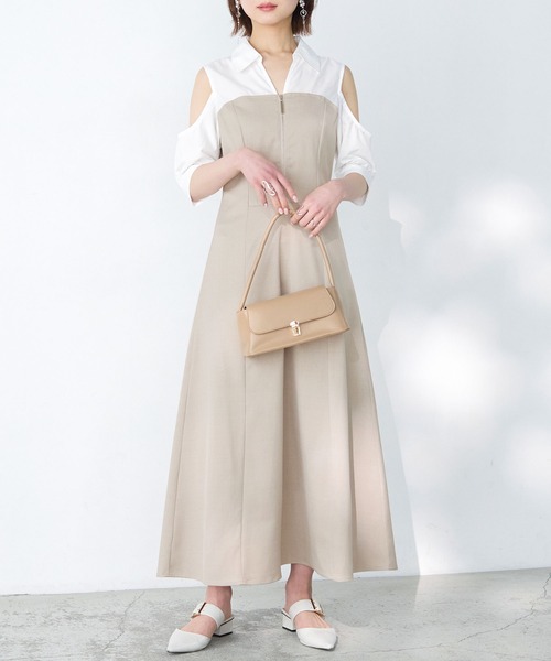 Elishe ワンピース ジップデザインシャツドッキングワンピース